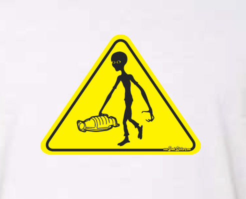 Tweaker stealing catalytic converter road sign Sticker, Die cut