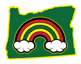 Oregon shape with rasta rainbow